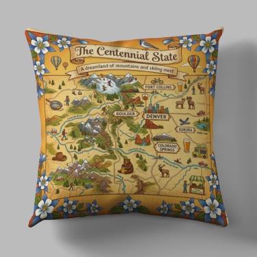 Imagem de DECOPOW Capa de almofada vintage com mapa do Colorado - Capa de almofada retrô Centennial State Where Mountains & Skiing Meet 18 x 18