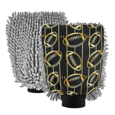 Imagem de ODAWA Luvas de lavagem de carro duráveis de chenille, luva de lavagem de carro com aplicação de espuma sem riscos de futebol americano, 20,5 x 30 cm (pacote com 2)