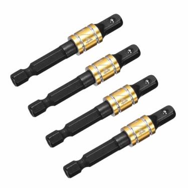 Imagem de HARFINGTON Conjunto de extensão de adaptador de soquete de chave de impacto, 4 peças, unidade quadrada de 1/10.2 cm, adaptador de haste hexagonal brilhante para chaves de fenda, preto-amarelo