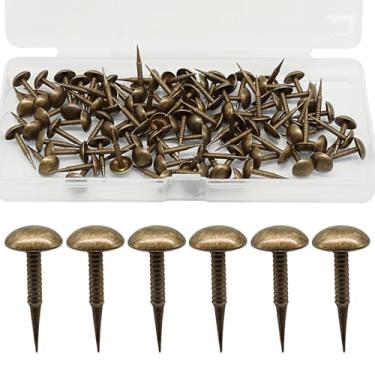 Imagem de Moicstiy 100 peças mini tachinhas de estofamento, 8 mm x 16 mm pregos de móveis com perna rosqueada para sofá, cama, quadro de mensagens e paredes de fotos (latão)