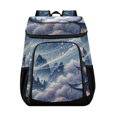 Imagem de ODAWA Mochila térmica à prova d'água para praia, listras náuticas, âncoras, mochila de almoço para piquenique, pesca, caminhadas, acampamento, Blossom Storm Moon
