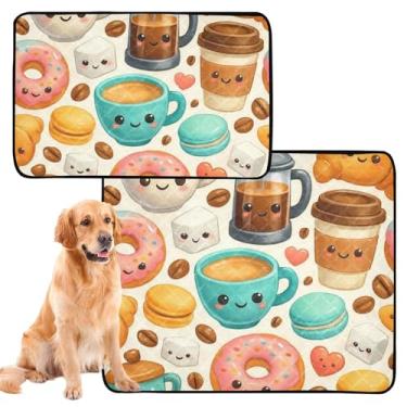 Imagem de Xícaras de café fofas de desenho animado, almofadas de xixi laváveis para animais de estimação, reutilizáveis, tapete de gaiola de cachorro fofo, impermeável, absorvente para cães, almofadas de