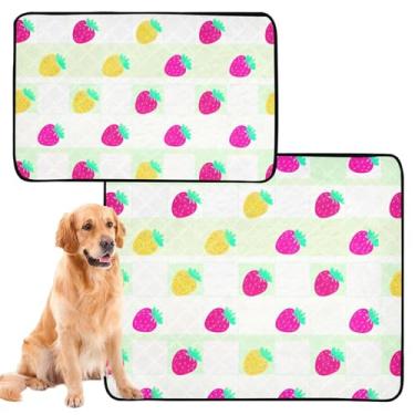 Imagem de TSENQUE Almofadas para xixi de morango rosa e amarelo para cães laváveis para gatos e animais de estimação, reutilizáveis, absorventes e à prova d'água, tapete para gaiola de cachorro, fofo, pequeno x