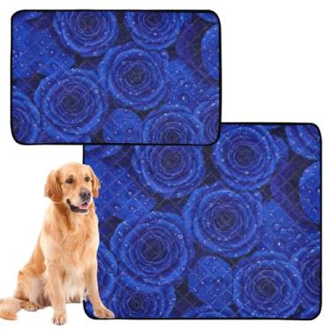 Imagem de TSENQUE Pastilhas de água de rosas azuis profundas para animais de estimação extragrande laváveis para cães tapete de gaiola de cachorro fofo à prova d'água absorvente almofada de parto, pequeno x
