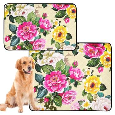 Imagem de TSENQUE Almofadas de xixi laváveis para cães de estimação, flores florais coloridas, bege, tapete para animais de estimação para gatos, tapete de gaiola de cachorro fofo, impermeável, absorvente para