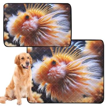 Imagem de TSENQUE Pee Pads laváveis à prova d'água tapete de cercadinho engraçado peixe do mar dourado almofada absorvente extra grande para cães, pequeno x 3 unidades