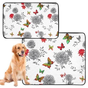 Imagem de Almofadas de xixi laváveis para cães, variadas, flores, borboletas, cinzas, tapetes reutilizáveis para animais de estimação, tapete impermeável para gaiola de cachorro, almofadas absorventes de