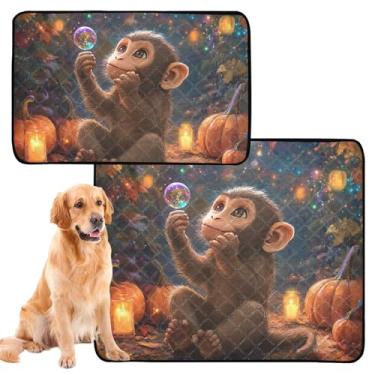 Imagem de TSENQUE Lindo macaco lanterna noturna para animais de estimação almofadas laváveis para xixi para animais de estimação tapetes extra grandes à prova d'água antiderrapantes absorventes almofadas de