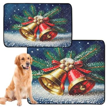 Imagem de TSENQUE Almofadas laváveis para xixi para cães, impermeável, tapete de cercadinho para cães, sinos de Natal, neve, inverno, gatos, reutilizáveis, absorventes para cães, almofadas de penico, pequeno x