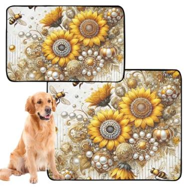 Imagem de TSENQUE Almofadas de xixi para cães, joias de girassol dourado, abelhas, almofada de animais de estimação para gatos, absorventes e cães, tapete impermeável para gaiola de cachorro, médio + grande