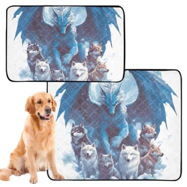 Imagem de TSENQUE Almofadas de xixi reutilizáveis com estampa de animais de estimação de lobo dragão para cães, lavável e impermeável para gaiola, absorventes de cachorro, almofadas de penico, pequeno x pacote