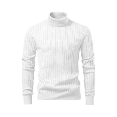 Imagem de Blusa Masculina De Lã Quente Com Gola Alta, Tricô Listrado, Casual Par