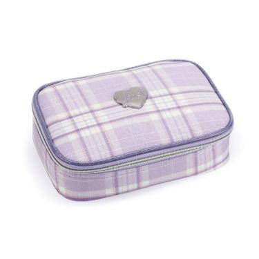 Imagem de Estojo Escolar Grande Xadrez Divisória Volta as Aulas Kawaii Box Lápis Caneta Colorido Pastel Fofo