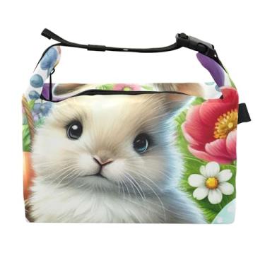 Imagem de TSENQUE Lancheira floral coelhinho da Páscoa para mulheres, lancheira portátil, lancheira para trabalho, bolsa térmica floral para trabalho