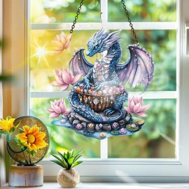 Imagem de Apanhador de sol de acrílico colorido, decoração de janela suspensa de dragão, arte de parede de arco-íris, para quarto, varanda, interior e exterior, jardim, enfeites de Natal, decoração 19 x 19 cm