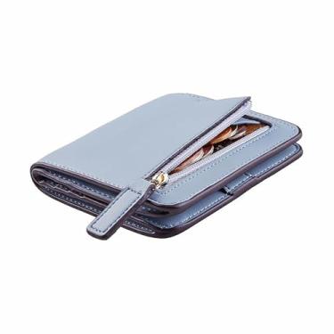 Imagem de Carteira pequena para mulheres, fina, compacta, para cartão de crédito, carteira feminina de couro, porta-cartões de crédito, pacote com 1, Azul, Clássico