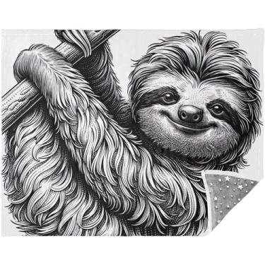 Imagem de Manta macia cinza com estampa de animal de preguiça fofa para sofá cobertores felpudos para mulheres 177,8 cm x 139,7 cm cobertor super macio personalizado