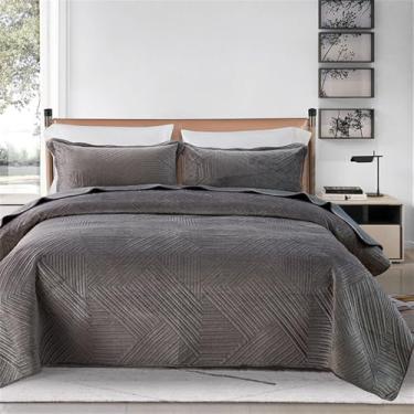 Imagem de Conjunto de Edredom de Veludo Macio com Bordado, Colcha Leve e Acolchoada, Q05, Conjunto de 3 Peças 220x240cm