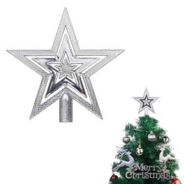 Imagem de 1 estrela de topo de árvore com glitter prata para decoração de Natal