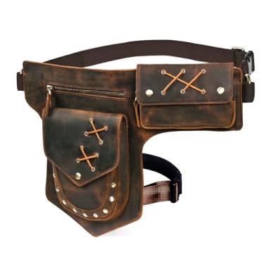 Imagem de Handadsume Pochete de lona resistente à água em couro para motocicleta, bolsa de cintura de um ombro para homens e mulheres N211-8, Marrom, Medium, Estilo retrô vintage sem estilo urbano