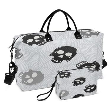 Imagem de CEBUGI Bolsa feminina acolchoada com caveiras pretas e cinzentas, bolsa de viagem de fim de semana, bolsas hospitalares para trabalho de parto e parto