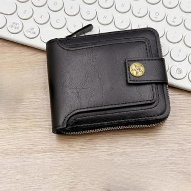 Imagem de Carteira de negócios masculina de poliuretano de cor sólida, porta-cartões com zíper e botão, com 8 compartimentos para cartão e um bolso para moedas de grande capacidade