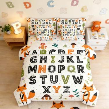 Imagem de Feelyou Conjunto de edredom educativo com 7 peças, solteiro, alfabeto, ABC, para crianças, meninos, meninas, fofa, raposa em uma bolsa, decoração de quarto de animais da floresta