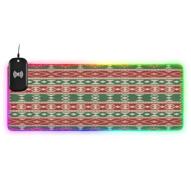 Imagem de CEBUGI Mouse pad de carregamento sem fio padrão retrô 15W mouse pad rápido para jogos com 14 iluminação LED RGB para jogos, PC, laptop, mesa 90,9 x 39,9 cm