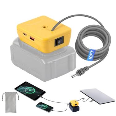 Imagem de AUCARAUTO Mini adaptador de bateria Starlink portátil compatível com bateria DeWALT 20 V, mini conversor de energia CC Starlink com interruptor de controle DC, carregamento rápido USB e tipo C, cabo