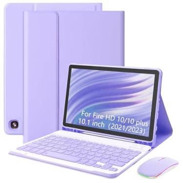 Imagem de XCHYTECHER Capa de teclado para Amazon Fire HD 10/10 Plus 2021/2023 10,1 polegadas (11/13ª geração), teclado removível recarregável com porta de carregamento tipo C para tablet (roxo lavanda)