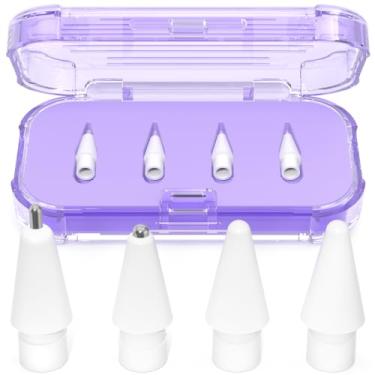 Imagem de AZF Pontas de substituição atualizadas para Apple Pencil Pro/USB-C/2ª geração/pontas de 1ª geração (com caixa de armazenamento), pontas de lápis de substituição de metal mistas resistentes ao desgaste