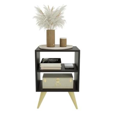 Imagem de Mesa de Cabeceira Retro com Nicho - Ideal para Quarto de Casal ou Solteiro, Decoração em Estilo Palma, Design Clássico e Espaço Prático para Itens Essenciais (Preto)