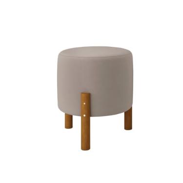 Imagem de Kit 2 Puff Sala Banquinho Banqueta Linho Luxo Pés Madeira Maciça Cores Sala Quarto，Pufe，Puff Redondo(Linho Bege)