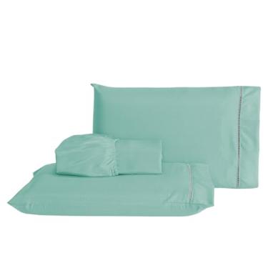 Imagem de jogo de cama 3 peças SOLTEIRO, CASAL, QUEEN E KING 400 fios (Verde Tiffan, Ki)