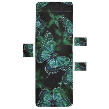 Imagem de Toalha de cadeira de espreguiçadeira preta com borboletas verde-escuras, toalhas de praia para piscina, com bolsos, espreguiçadeira tropical 203 x 76 cm