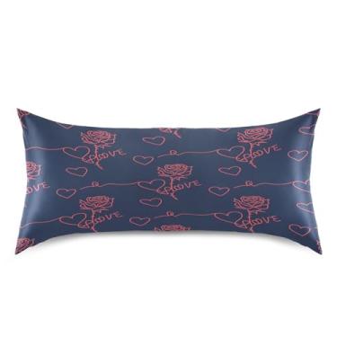 Imagem de Blueangle Fronha de cetim refrescante para cabelo e pele, capa de travesseiro de coração rosa, tamanho king size 50,8 x 101,6 cm com fecho de envelope (688)