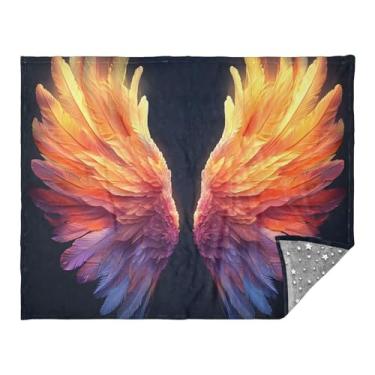 Imagem de Joitme Cobertor de viagem preto Fantasy Angel Wings, 178 x 140 cm, cobertor quente para uso externo, cobertor de estádio