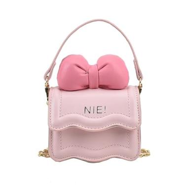 Imagem de Mini bolsa de mão infantil para meninas, porta-moedas, bolsas de ombro com corrente de laço, rosa