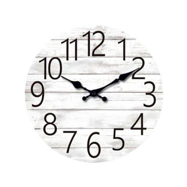 Imagem de Relógio de parede Relógio de parede para decoração casa quartzo silencioso Retro e simples com padrão imitação madeira para sala estar, quarto Sem tique-taque(16 Inch)