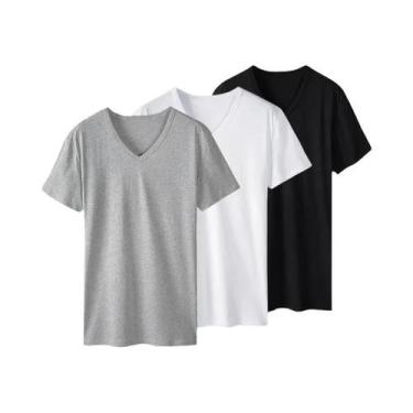 Imagem de Camiseta Masculina plus Size De Manga Curta Com Decote Em V, Respiráve