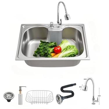 Imagem de Cuba Cozinha Gourmet Pia Aço 304 Inox Acessórios e tubo de descarga Embutir 50/60 x40 x 21 cm (50 * 40 * 21CM+prata Torneira)
