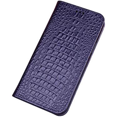 Imagem de GANYUU Capa fólio de couro para Apple iPhone 14 Plus Case 2022, padrão de crocodilo à prova de choque à prova de arranhões capa de telefone flip magnético coldre (cor: azul)