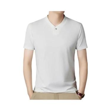 Imagem de Camiseta Casual Masculina Estilo Coreano Com Decote Em V E Manga Curta