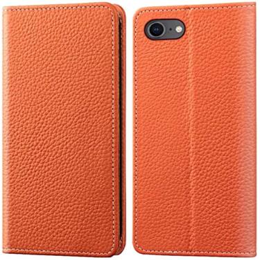Imagem de VEVEL Litchi Pattern Flip Case Holster para Apple iPhone SE3 (2022) 4,7 polegadas, carteira de couro magnética Folio Kickstand capa de telefone [porta-cartão], vinho tinto (cor: laranja)