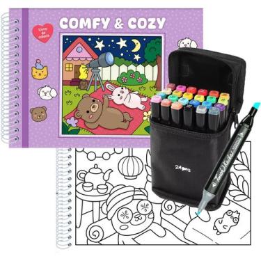 Imagem de Kit Livro De Colorir Tik Tok Comfy And Cozy Purple 48 Desenhos + 24 Ca