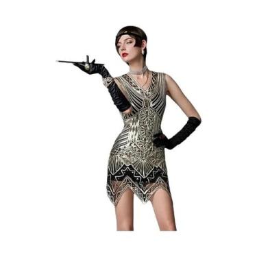 Imagem de Vestido De Festa Gatsby Sem Mangas Com Bordado Em Lantejoulas Douradas