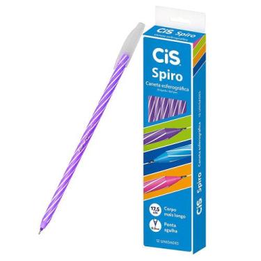 Imagem de Caneta Cis Spiro 0.7 mm Ponta Fina Esferográfica 12 Unidades, Roxa