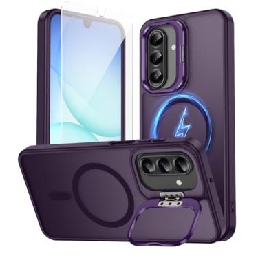 Imagem de TOBOVON Capa para Samsung Galaxy A17, compatível com MagSafe, com suporte de anel de câmera integrado e protetor de tela, capa de telefone magnética A17 fina translúcida fosca fosca de grau militar