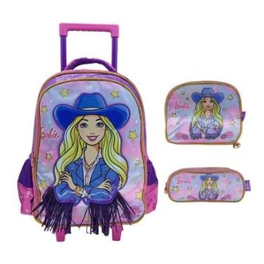 Imagem de Kit Mochila De Rodinha Barbie + Lanchei + Estojo Duplo 42652-Feminino