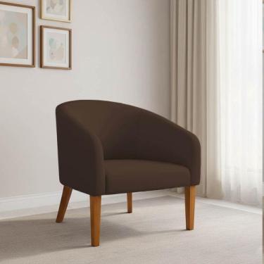 Imagem de Poltrona Sala Decorativa Stella Pé Madeira Trapézio Castanho Suede D03